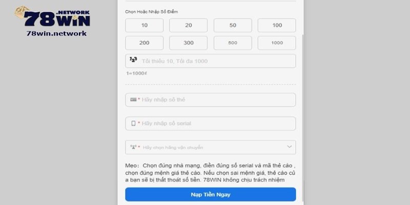 Hãy chọn phương thức nạp tiền 78win mà bạn muốn sử dụng Hãy chọn phương thức nạp tiền 78win mà bạn muốn sử dụng