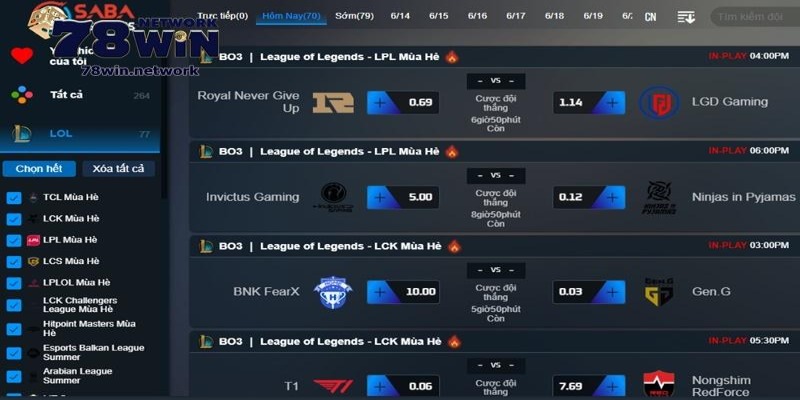 Hãy chọn trận đấu Esport mà bạn quan tâm, muốn cá cược